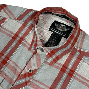 Harley Davidson Genuine‎ MotorClothes Mens Large Plaid Gray Short Sleeve Shirt